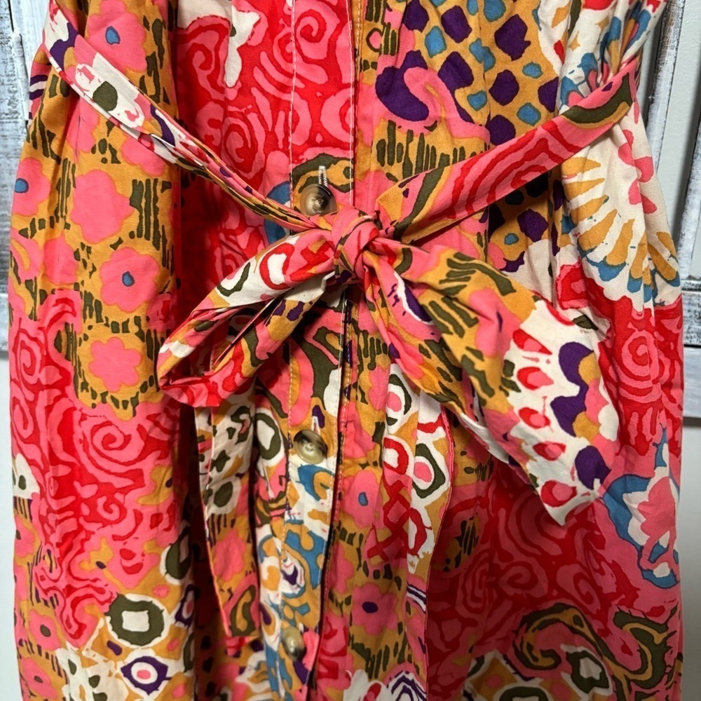 J. Crew Pink Cotton Classic Button Front Poplin Paisley Tie Waist Sundress NWOT - Picture 9 of 14